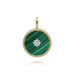 14K Yellow Gold 32mm Bujukan Diamond Malachite Medallion Pendant With Detachable Bail - PT6621Y45MA