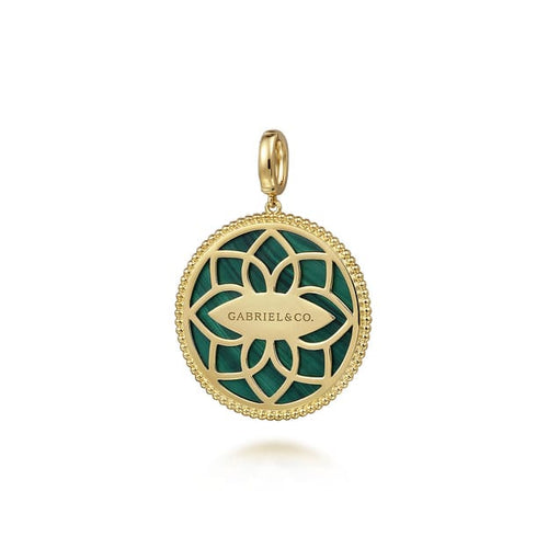 14K Yellow Gold 32mm Bujukan Diamond Malachite Medallion Pendant With Detachable Bail - PT6621Y45MA