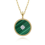 14K Yellow Gold 32mm Bujukan Diamond Malachite Medallion Pendant With Detachable Bail - PT6621Y45MA