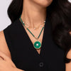 14K Yellow Gold 32mm Bujukan Diamond Malachite Medallion Pendant With Detachable Bail - PT6621Y45MA