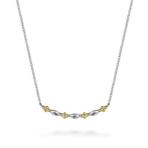 14K Yellow Gold 925 Sterling Silver Bujukan Two Tone Bar Necklace - NK7914MZJJJ-Gabriel & Co.-Renee Taylor Gallery