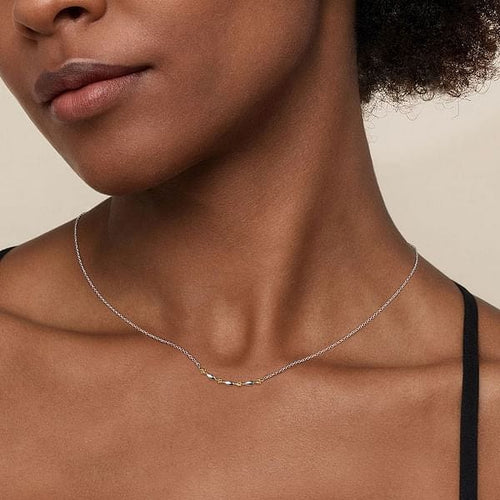 14K Yellow Gold 925 Sterling Silver Bujukan Two Tone Bar Necklace - NK7914MZJJJ-Gabriel & Co.-Renee Taylor Gallery