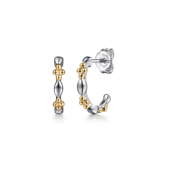 14K Yellow Gold & 925 Sterling Silver Bujukan Two Tone J Hoop Earrings - EG15436MZJJJ-Gabriel & Co.-Renee Taylor Gallery