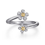 14K Yellow Gold & 925 Sterling Silver Diamond Flower Bypass Ring - LR52855MZ5JJ-Gabriel & Co.-Renee Taylor Gallery
