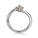 14K Yellow Gold & 925 Sterling Silver Diamond Flower Bypass Ring - LR52855MZ5JJ-Gabriel & Co.-Renee Taylor Gallery