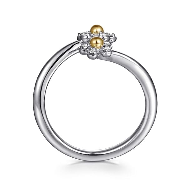 14K Yellow Gold & 925 Sterling Silver Diamond Flower Bypass Ring - LR52855MZ5JJ-Gabriel & Co.-Renee Taylor Gallery