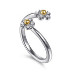 14K Yellow Gold & 925 Sterling Silver Diamond Flower Bypass Ring - LR52855MZ5JJ-Gabriel & Co.-Renee Taylor Gallery
