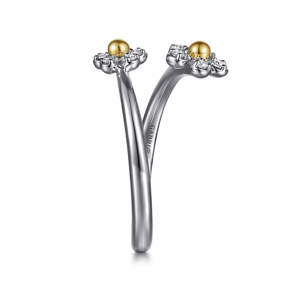 14K Yellow Gold & 925 Sterling Silver Diamond Flower Bypass Ring - LR52855MZ5JJ-Gabriel & Co.-Renee Taylor Gallery
