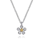 14K Yellow Gold & 925 Sterling Silver Diamond Flower Pendant Necklace - NK7905MZ5JJ-Gabriel & Co.-Renee Taylor Gallery