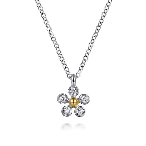 14K Yellow Gold & 925 Sterling Silver Diamond Flower Pendant Necklace - NK7905MZ5JJ-Gabriel & Co.-Renee Taylor Gallery
