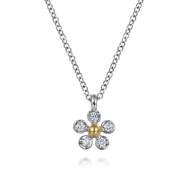 14K Yellow Gold & 925 Sterling Silver Diamond Flower Pendant Necklace - NK7905MZ5JJ-Gabriel & Co.-Renee Taylor Gallery