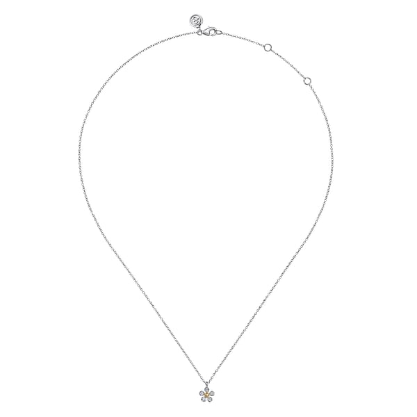 14K Yellow Gold & 925 Sterling Silver Diamond Flower Pendant Necklace - NK7905MZ5JJ-Gabriel & Co.-Renee Taylor Gallery