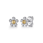 14K Yellow Gold & 925 Sterling Silver Diamond Flower Stud Earrings - EG15426MZ5JJ-Gabriel & Co.-Renee Taylor Gallery