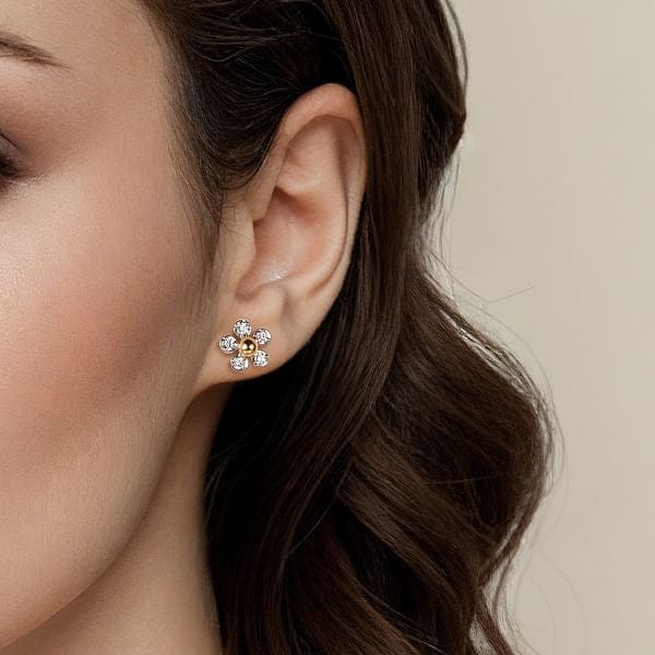 14K Yellow Gold & 925 Sterling Silver Diamond Flower Stud Earrings - EG15426MZ5JJ-Gabriel & Co.-Renee Taylor Gallery