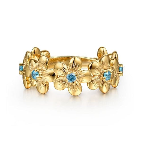 14K Yellow Gold Blue Topaz Flower Stackable - LR52912Y4JBT-Gabriel & Co.-Renee Taylor Gallery