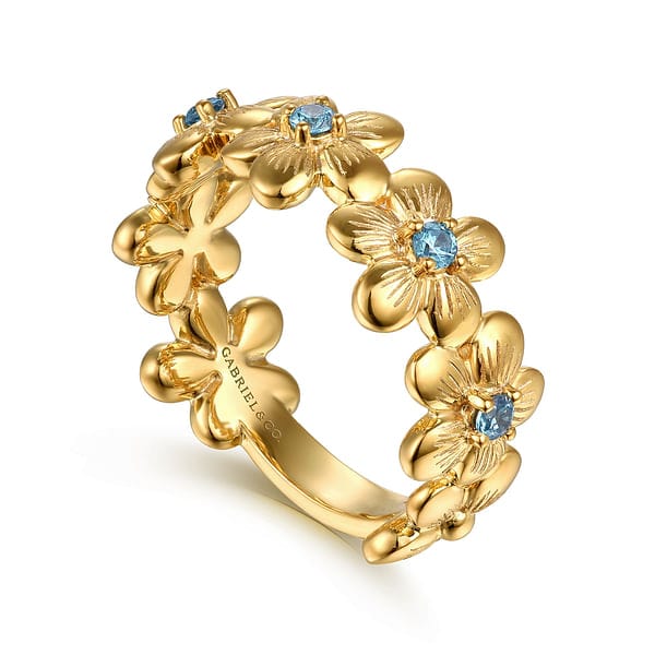 14K Yellow Gold Blue Topaz Flower Stackable - LR52912Y4JBT-Gabriel & Co.-Renee Taylor Gallery