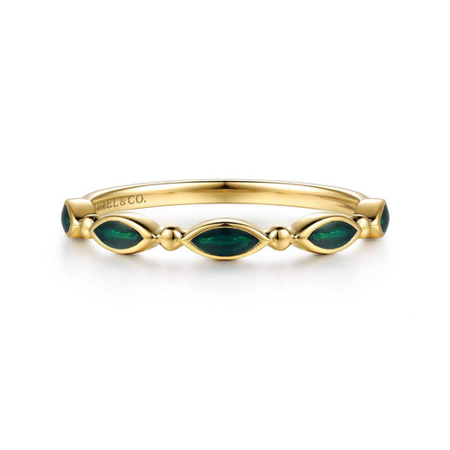 14K Yellow Gold Bujukan Ball and Marquise Shape Stackable Ring with Chrome Green Enamel - LR53025EQY4JJJ-Gabriel & Co.-Renee Taylor Gallery