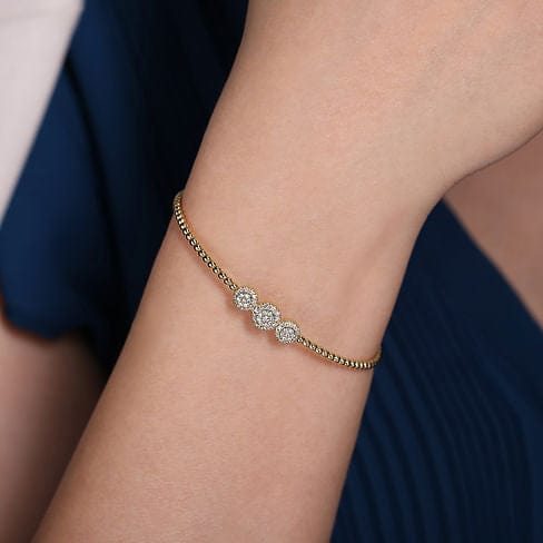 14K Yellow Gold Bujukan Cuff Bracelet with Three Pavé Diamond Stations - BG4114-62Y45JJ-Gabriel & Co.-Renee Taylor Gallery
