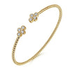 14K Yellow Gold Bujukan Split Cuff Bracelet with Quatrefoil Diamond Endcaps - BG4124-62Y45JJ-Gabriel & Co.-Renee Taylor Gallery