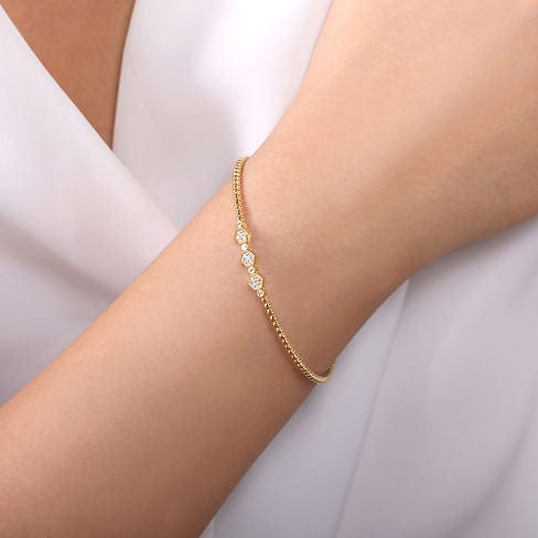 14K Yellow Gold Bujukan Cuff Bracelet with Cluster Diamond Hexagon Stations - BG4117-62Y45JJ-Gabriel & Co.-Renee Taylor Gallery