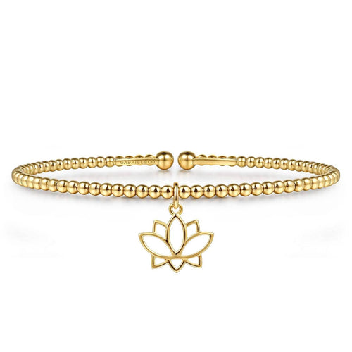 14K Yellow Gold Bujukan Beaded Lotus Flower Cuff Bangle Bracelet Bujukan Collection - BG5331-57Y4JJJ-Gabriel & Co.-Renee Taylor Gallery