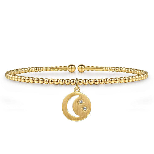 14K Yellow Gold Bujukan Beaded Moon and Diamond Star Cuff Bangle Bracelet Bujukan Collection - BG5337-57Y45JJ-Gabriel & Co.-Renee Taylor Gallery