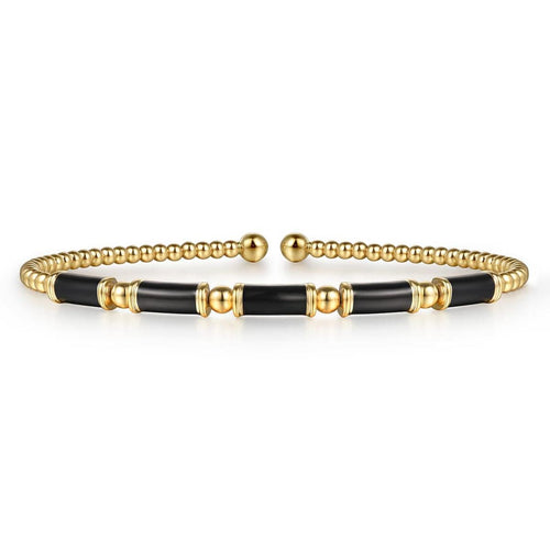 14K Yellow Gold Bujukan Beads and Black Enamel Split Bangle Bracelet - BG5136E86Y4JJJ-Gabriel & Co.-Renee Taylor Gallery