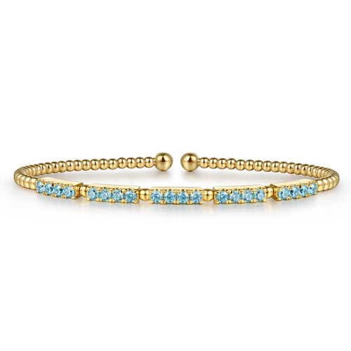 14K Yellow Gold Bujukan Beads and Blue Topaz Split Bangle Bracelet Bujukan Collection - BG5135-6Y4JBT-Gabriel & Co.-Renee Taylor Gallery