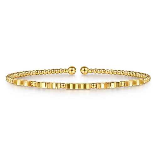 14K Yellow Gold Bujukan Beads and Diamond Cut Texture Split Bangle Bracelet - BG5137-6Y4JJJ-Gabriel & Co.-Renee Taylor Gallery