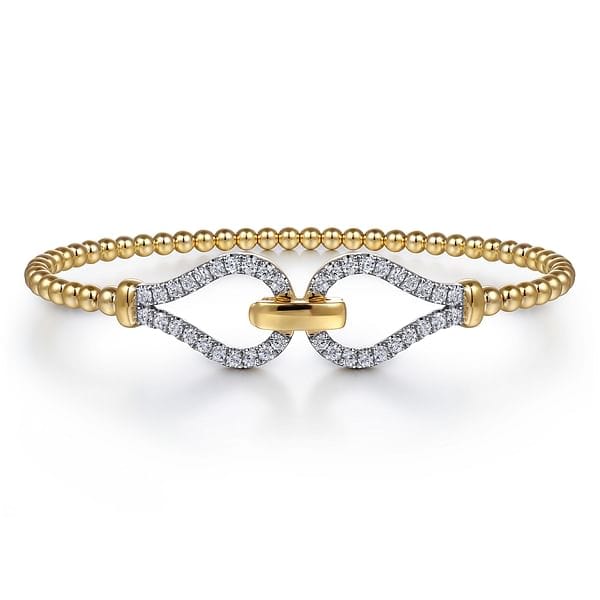 14K Yellow Gold Bujukan Beads and Diamond Split Bangle Bracelet - BG5051-62Y45JJ-Gabriel & Co.-Renee Taylor Gallery