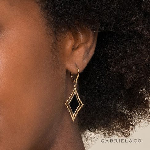 14K Yellow Gold Bujukan Black Onyx Drop Earrings - EG14502Y4JOX-Gabriel & Co.-Renee Taylor Gallery