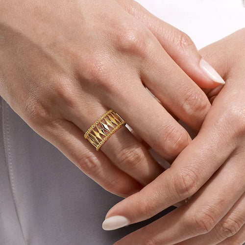 14K Yellow Gold Bujukan Classic Wide Band Ladies Ring - LR52588Y4JJJ-Gabriel & Co.-Renee Taylor Gallery