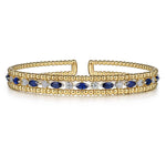 14K Yellow Gold Bujukan Cuff Bracelet with Marquise Sapphire and Round Diamonds Bujukan Collection - BG4716-57Y45SA-Gabriel & Co.-Renee Taylor Gallery