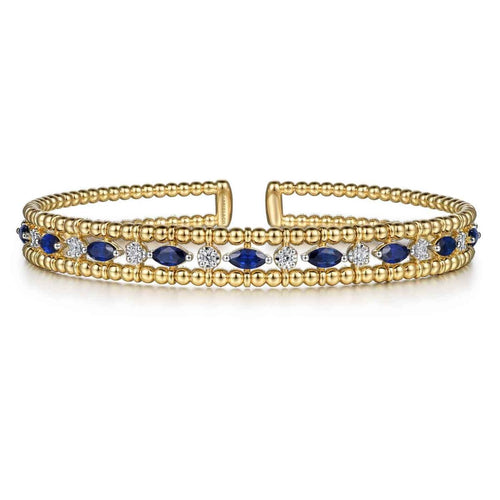 14K Yellow Gold Bujukan Cuff Bracelet with Marquise Sapphire and Round Diamonds Bujukan Collection - BG4716-57Y45SA-Gabriel & Co.-Renee Taylor Gallery