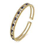 14K Yellow Gold Bujukan Cuff Bracelet with Marquise Sapphire and Round Diamonds Bujukan Collection - BG4716-57Y45SA-Gabriel & Co.-Renee Taylor Gallery