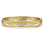 14K Yellow Gold Bujukan Diamond Chevron Pattern Bangle Bracelet - BG5021-62Y45JJ-Gabriel & Co.-Renee Taylor Gallery