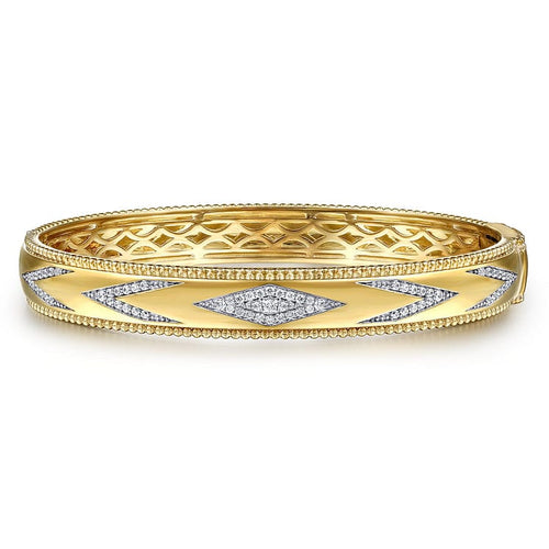 14K Yellow Gold Bujukan Diamond Chevron Pattern Bangle Bracelet - BG5021-62Y45JJ-Gabriel & Co.-Renee Taylor Gallery