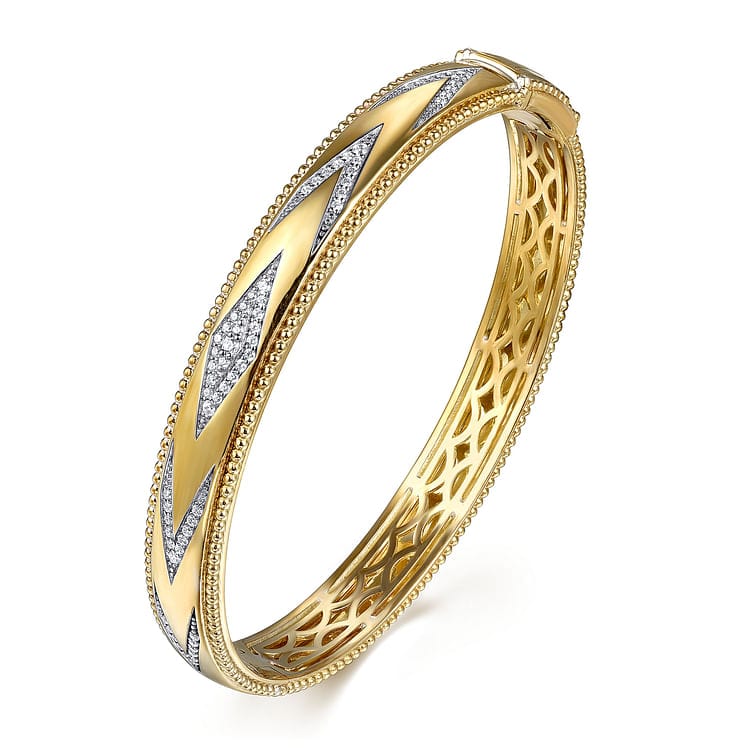 14K Yellow Gold Bujukan Diamond Chevron Pattern Bangle Bracelet - BG5021-62Y45JJ-Gabriel & Co.-Renee Taylor Gallery