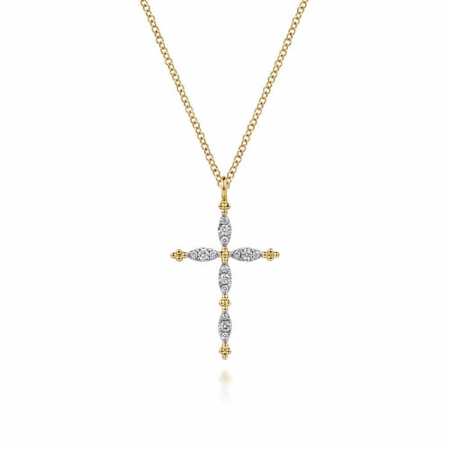 14K Yellow Gold Bujukan Diamond Cross Pendant Necklace Bujukan Collection - NK8237Y45JJ-Gabriel & Co.-Renee Taylor Gallery