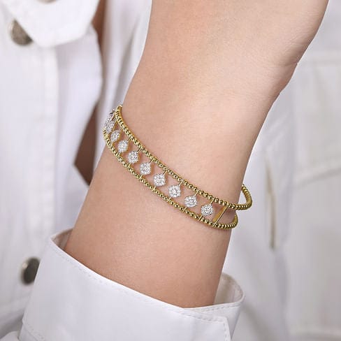 14K Yellow Gold Bujukan Cuff Bracelet with Pavé Diamond Connectors - BG4232-62Y45JJ-Gabriel & Co.-Renee Taylor Gallery