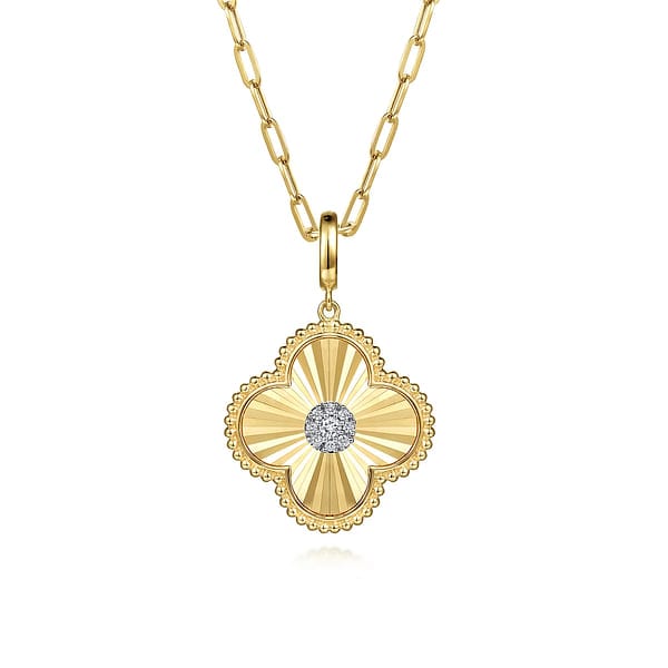 14K Yellow Gold Bujukan & Diamond Cut Diamond Clover Medallion Pendant - PT6601Y45JJ-Gabriel & Co.-Renee Taylor Gallery