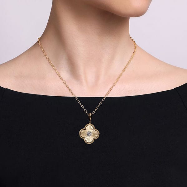 14K Yellow Gold Bujukan & Diamond Cut Diamond Clover Medallion Pendant - PT6601Y45JJ-Gabriel & Co.-Renee Taylor Gallery