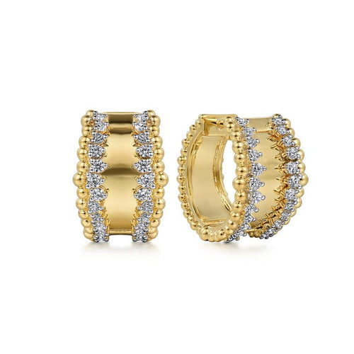 14K Yellow Gold Diamond Beaded Huggie Earrings – EG14873Y45JJ-Gabriel & Co.-Renee Taylor Gallery