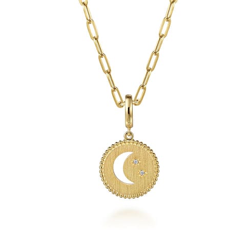 14K Yellow Gold Bujukan Diamond Moon and Star Medallion Pendant - PT7559Y45JJ-Gabriel & Co.-Renee Taylor Gallery