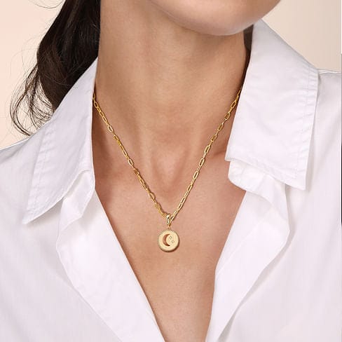 14K Yellow Gold Bujukan Diamond Moon and Star Medallion Pendant - PT7559Y45JJ-Gabriel & Co.-Renee Taylor Gallery