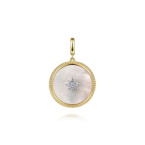 14K Yellow Gold Diamond & Mother of Pearl Medallion Pendant - PT6597Y45WM-Gabriel & Co.-Renee Taylor Gallery