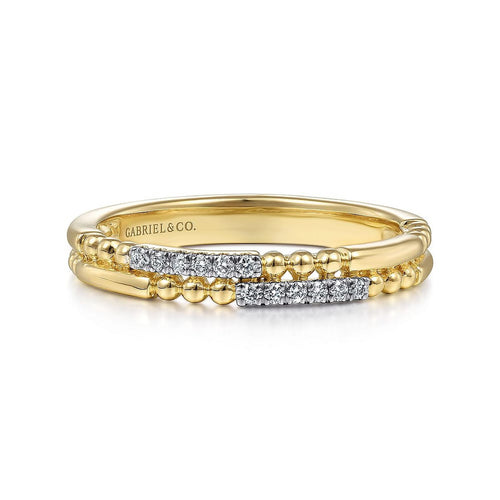 14K Yellow Gold Two Row Beaded Diamond Stackable Ring - LR51456Y45JJ-Gabriel & Co.-Renee Taylor Gallery