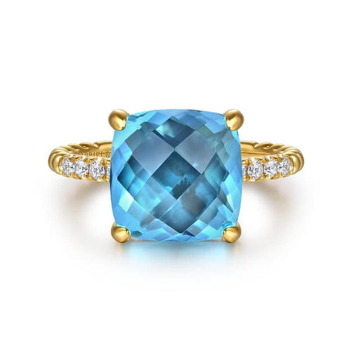 14K Yellow Gold Bujukan Diamond and Blue Topaz Signet Ring - LR52918Y45BT-Gabriel & Co.-Renee Taylor Gallery