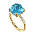 14K Yellow Gold Bujukan Diamond and Blue Topaz Signet Ring - LR52918Y45BT-Gabriel & Co.-Renee Taylor Gallery
