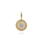 14K Yellow Gold Bujukan Diamond and Mother of Pearl Medallion Pendant 18mm - PT6615Y45WM-Gabriel & Co.-Renee Taylor Gallery